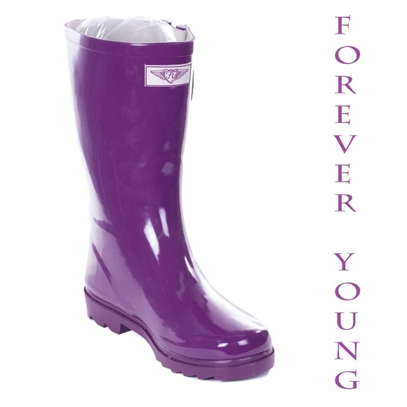 Women's Rain Boots, Rubber Mid Calf Rainboots, RB-1602, Purple - Picture 1 of 4